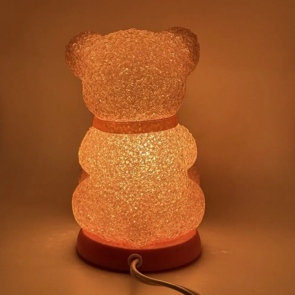 Vintage Y2K Melted Plastic Popcorn Pink Teddy Bear Lamp Night Light Coquette